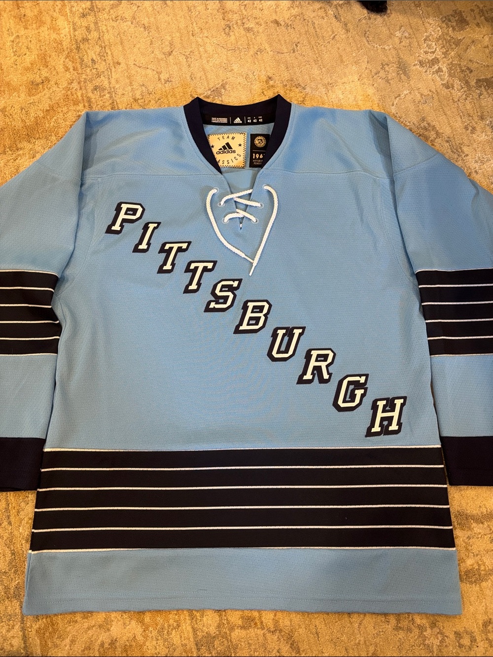 adidas Light Blue and Navy Pittsburgh Hockey Crewneck